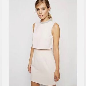 Asos Petite Pink Mesh Insert Dress w/ Diamanté Embellished Neckline Sz 6